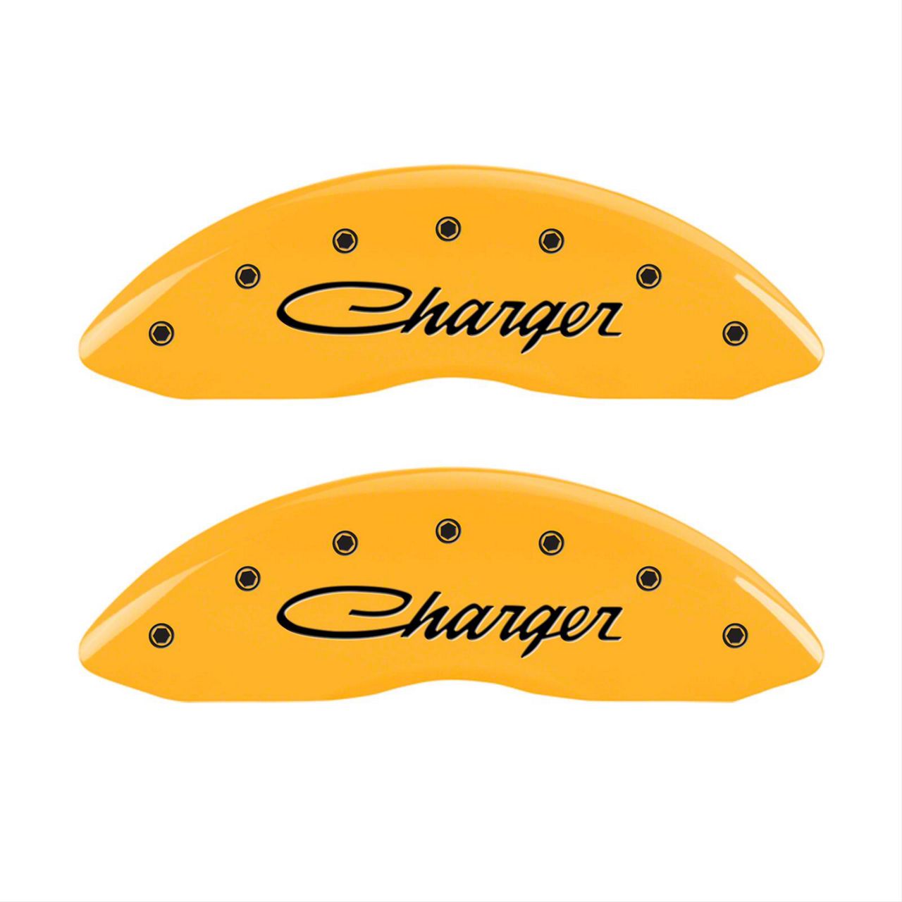 Mgp Charger Yellow Caliper Covers With Cursive Charger Logo Front And