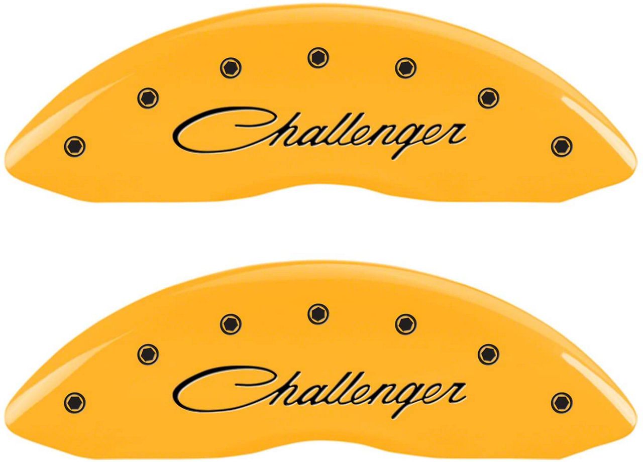 Mgp Charger Yellow Caliper Covers With Cursive Challenger Logo Front