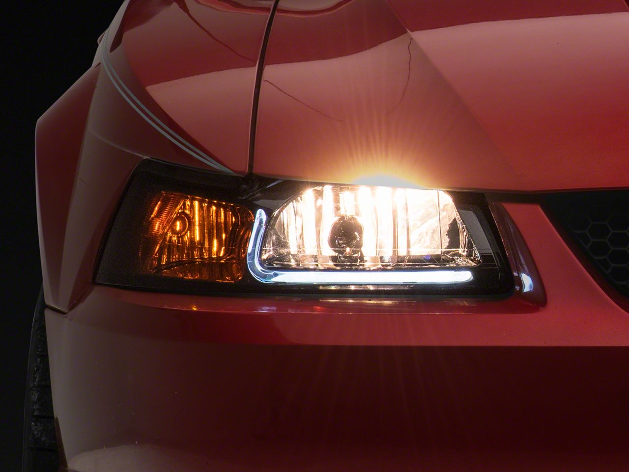 Mustang Led Drl Headlights With Amber Corners Chrome Housing Smoked