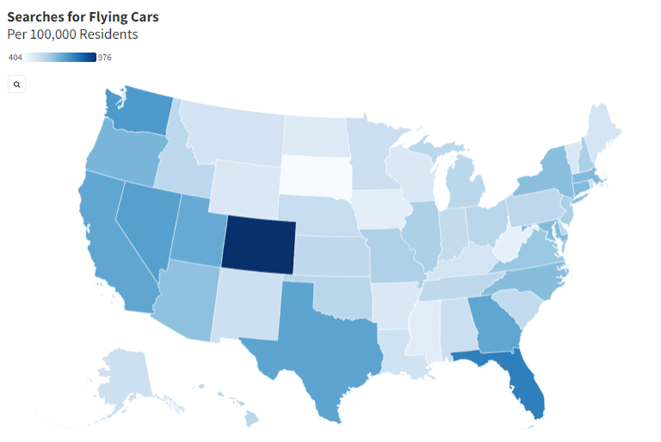 Searches for flying cars in every state