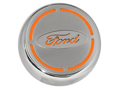 Engine Cap Covers with Ford Oval; Orange Fury Inlay (15-17 Mustang)