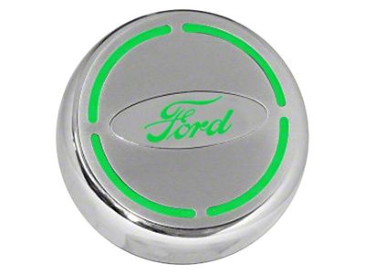 Engine Cap Covers with Ford Oval; Green Inlay Solid (15-17 Mustang)