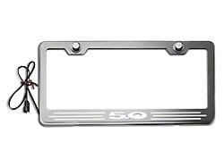 Illuminated License Plate Frame with 5.0 Logo; White Inlay (Universal; Some Adaptation May Be Required)