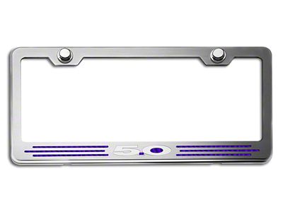 License Plate Frame with 5.0 Logo; Purple Carbon Fiber Inlay (Universal; Some Adaptation May Be Required)