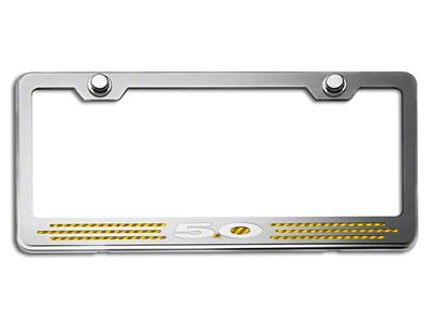 License Plate Frame with 5.0 Logo; Yellow Carbon Fiber Inlay (Universal; Some Adaptation May Be Required)