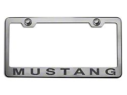 Polished/Brushed License Plate Frame with Brushed Black 2005 Style Mustang Lettering (Universal; Some Adaptation May Be Required)