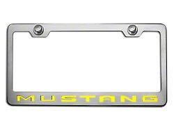 Polished/Brushed License Plate Frame with Yellow Solid 2010 Style Mustang Lettering (Universal; Some Adaptation May Be Required)