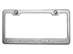 Polished/Brushed License Plate Frame with White Carbon Fiber 2010 Style Mustang Lettering (Universal; Some Adaptation May Be Required)