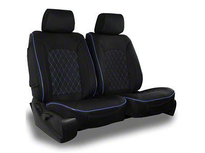 Aegis Cover Leatherette Low Back Bucket Seat Covers with Diamond Insert; Black/Blue Piping (08-23 Challenger)