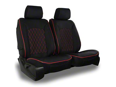 Aegis Cover Leatherette Low Back Bucket Seat Covers with Diamond Insert; Black/Red Piping (08-23 Challenger)