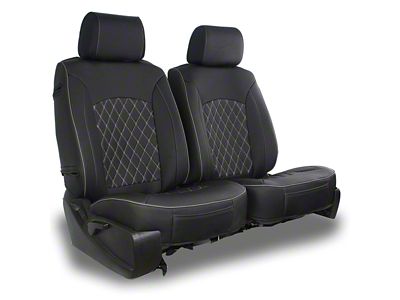 Aegis Cover Leatherette Low Back Bucket Seat Covers with Suede Diamond Insert; Black/Silver Piping (08-23 Challenger)