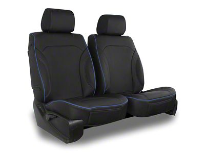 Aegis Cover Leatherette Low Back Bucket Seat Covers with Plain Insert; Black/Blue Piping (08-23 Challenger)