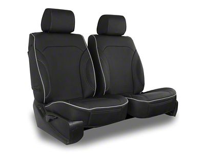 Aegis Cover Leatherette Low Back Bucket Seat Covers with Plain Insert; Black/Silver Piping (08-23 Challenger)