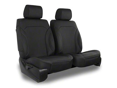 Aegis Cover Leatherette Low Back Bucket Seat Covers with Suede Plain Insert; Black/Black Piping (21-24 Mustang Mach-E)