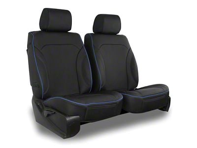 Aegis Cover Leatherette Low Back Bucket Seat Covers with Plain Insert; Black/Blue Piping (Universal; Some Adaptation May Be Required)