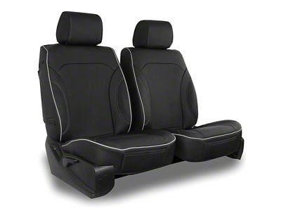 Aegis Cover Leatherette Low Back Bucket Seat Covers with Plain Insert; Black/Silver Piping (Universal; Some Adaptation May Be Required)