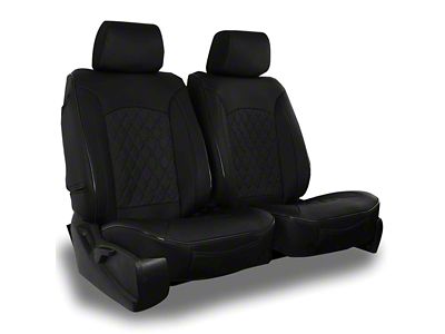 Aegis Cover Leatherette Low Back Bucket Seat Covers with Suede Diamond Insert; Black/Black Piping (Universal; Some Adaptation May Be Required)