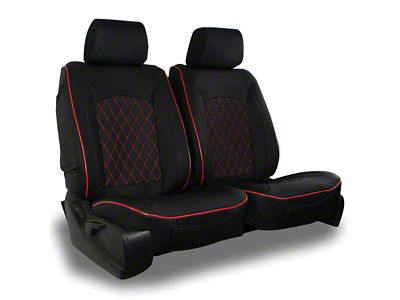 Aegis Cover Leatherette Low Back Bucket Seat Covers with Suede Diamond Insert; Black/Red Piping (Universal; Some Adaptation May Be Required)