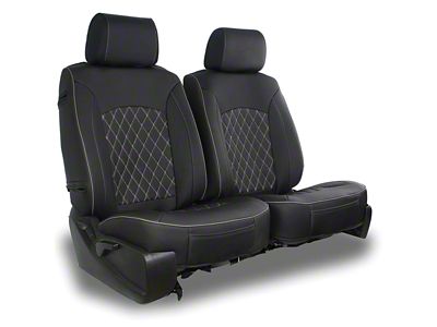 Aegis Cover Leatherette Low Back Bucket Seat Covers with Suede Diamond Insert; Black/Silver Piping (Universal; Some Adaptation May Be Required)
