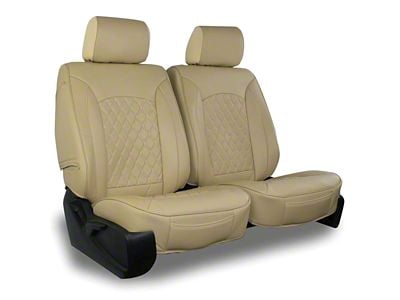 Aegis Cover Leatherette Low Back Bucket Seat Covers with Suede Diamond Insert; Sand/Sand Piping (Universal; Some Adaptation May Be Required)