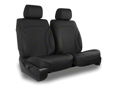 Aegis Cover Leatherette Low Back Bucket Seat Covers with Suede Plain Insert; Black/Black Piping (Universal; Some Adaptation May Be Required)
