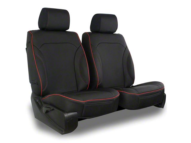 Aegis Cover Leatherette Low Back Bucket Seat Covers with Suede Plain Insert; Black/Red Piping (Universal; Some Adaptation May Be Required)