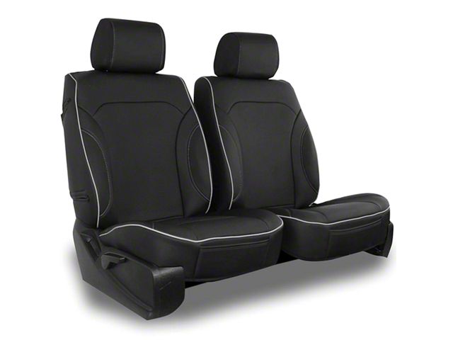 Aegis Cover Leatherette Low Back Bucket Seat Covers with Suede Plain Insert; Black/Silver Piping (Universal; Some Adaptation May Be Required)