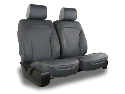 Aegis Cover Leatherette Low Back Bucket Seat Covers with Suede Plain Insert; Charcoal/Charcoal Piping (Universal; Some Adaptation May Be Required)