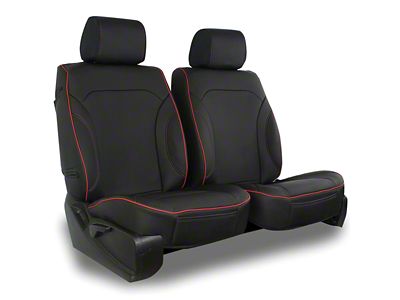 Aegis Cover Leatherette Low Back Bucket Seat Covers with Plain Insert; Black/Red Piping (Universal; Some Adaptation May Be Required)