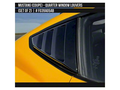 Air Design Quarter Window Louvers; Gloss Black (2024 Mustang Fastback)