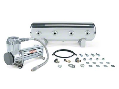 Air Lift Performance 2.50-Gallon Air Tank and Viair 444c Compressor with Tank Mounting Hardware; Chrome (Universal; Some Adaptation May Be Required)