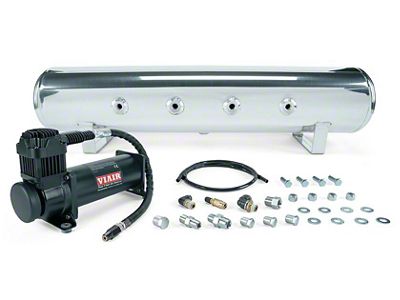 Air Lift Performance 4-Gallon Air Tank 7 Port and Viair 444b Compressor with Tank Mounting Hardware; Black (Universal; Some Adaptation May Be Required)