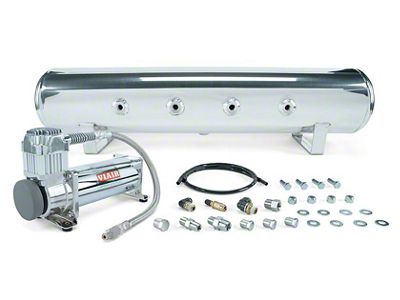 Air Lift Performance 4-Gallon Air Tank 7 Port and Viair 444c Compressor with Tank Mounting Hardware; Chrome (Universal; Some Adaptation May Be Required)