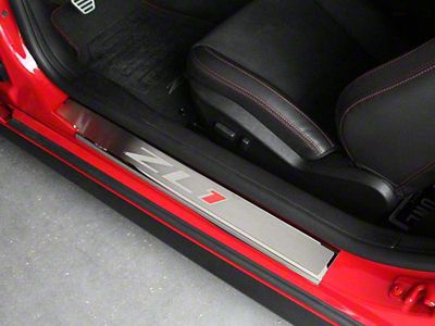 American Car Craft Door Sill Plates with ZL1 Logo; Polished (12-15 Camaro ZL1)