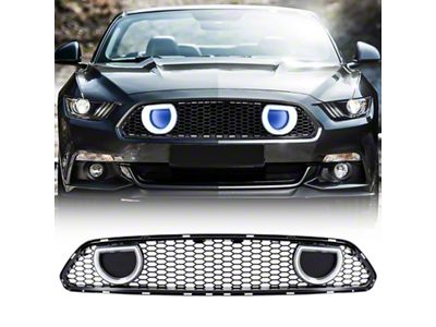 American Modified Mach 1 Style Upper Grille with DRL and Turn Signal; Glossy Black (15-17 Mustang GT, EcoBoost, V6)