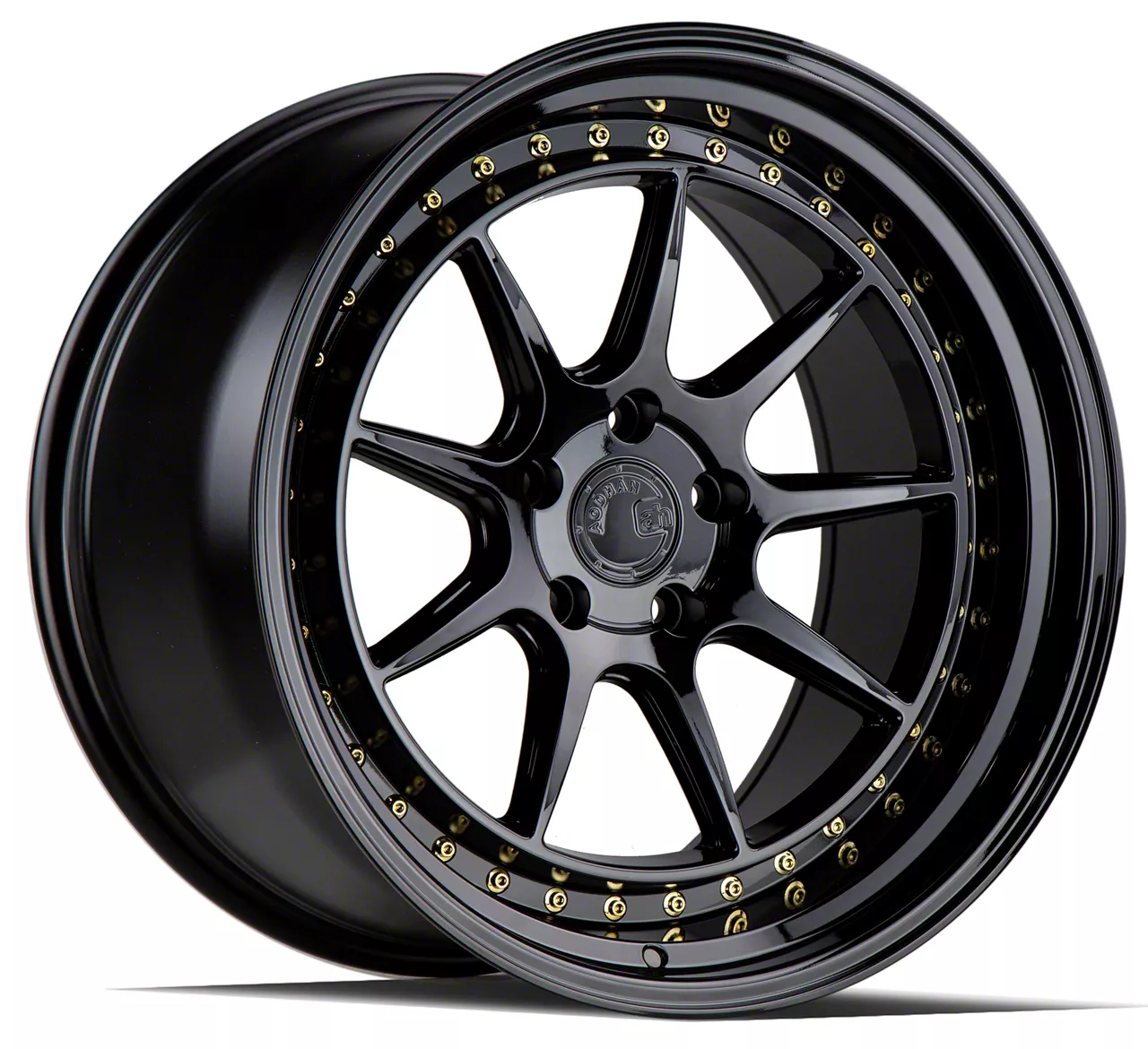 Aodhan DS-X Gloss Black with Gold Rivets Wheel; Rear Only; 18x10.5 (99-04  Mustang)