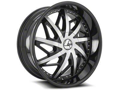 Azara AZA-510 Gloss Black and Machined Wheel; Rear Only; 22x9.5; 15mm Offset (11-23 RWD Charger, Excluding Widebody)