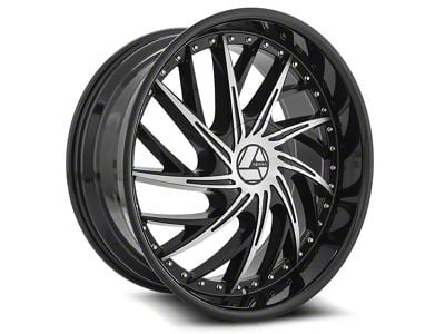 Azara AZA-516 Gloss Black and Machined Wheel; Rear Only; 22x9.5; 15mm Offset (11-23 RWD Charger, Excluding Widebody)