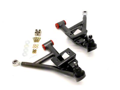 BMR Adjustable Front Lower Control A-Arms; Polyurethane/Rod End Combo; Black Hammertone (93-02 Camaro)