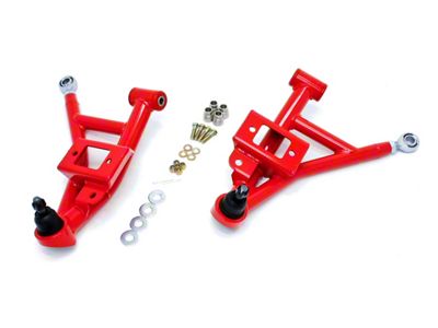 BMR Adjustable Front Lower Control A-Arms; Polyurethane/Rod End Combo; Red (93-02 Camaro)