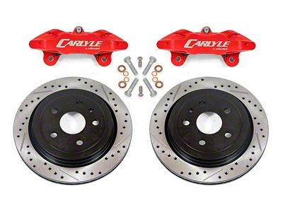 BMR 15-Inch Wheel Rear Brake Conversion Kit with Drilled and Slotted Rotors; Red Calipers (14-19 Corvette C7 w/ 15-Inch Wheels)