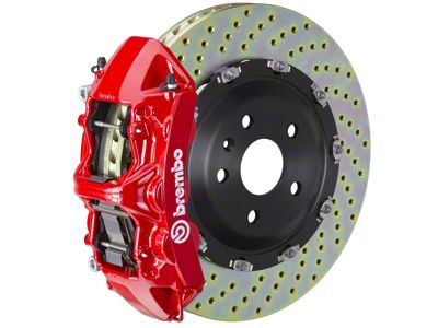 Brembo GT Series 6-Piston Front Big Brake Kit with 15-Inch 2-Piece Cross Drilled Rotors; Red Calipers (09-10 Challenger R/T)