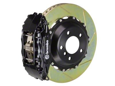 Brembo GT Series 4-Piston Front Big Brake Kit with 14-Inch 2-Piece Type 1 Slotted Rotors; Black Calipers (05-14 Mustang GT w/o Performance Pack, V6)