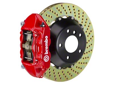 Brembo GT Series 4-Piston Rear Big Brake Kit with 15-Inch 2-Piece Cross Drilled Rotors; Red Calipers (15-23 Mustang GT, EcoBoost, V6)
