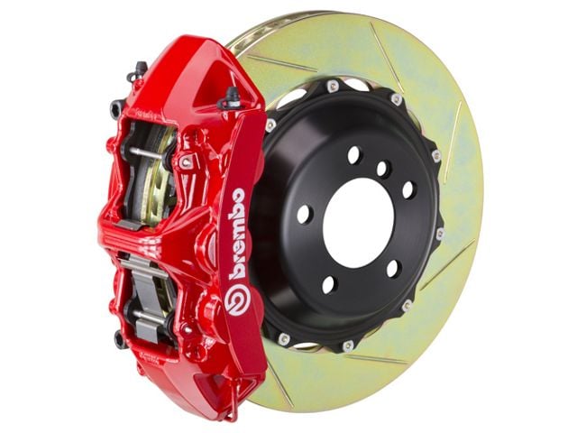 Brembo GT Series 6-Piston Front Big Brake Kit with 14-Inch 2-Piece Type 1 Slotted Rotors; Red Calipers (05-14 Mustang GT w/o Performance Pack, V6)