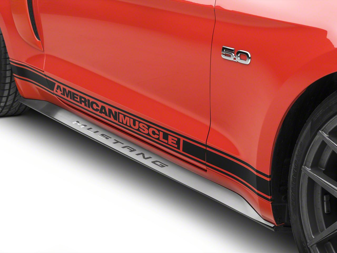 SpeedForm Mustang Brushed Stainless Side Skirt Overlays with Polished  Mustang Letters 394216 (15-23 Mustang) - Free Shipping