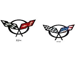 CA American Flag Front and Rear Emblem Overlays; UV Coated (97-04 Corvette C4)