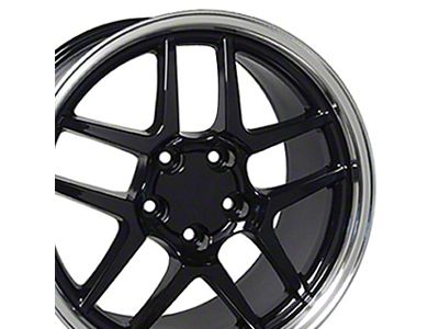 Staggered C5 Z06 Style Gloss Black with Machined Lip 4-Wheel Kit; 17x9.5/18x10.5; 54mm/56mm Offset (97-04 Corvette C5)