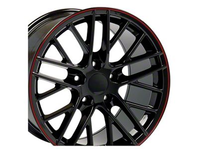 CA C6 ZR1 Style Gloss Black with Red Stripe Wheel; Front Only; 17x9.5; 54mm Offset (97-04 Corvette C5)