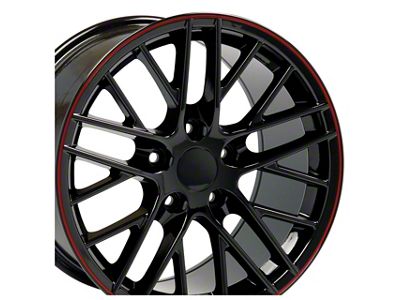 CA C6 ZR1 Style Gloss Black with Red Stripe Wheel; Rear Only; 18x10.5; 56mm Offset (97-04 Corvette C5)